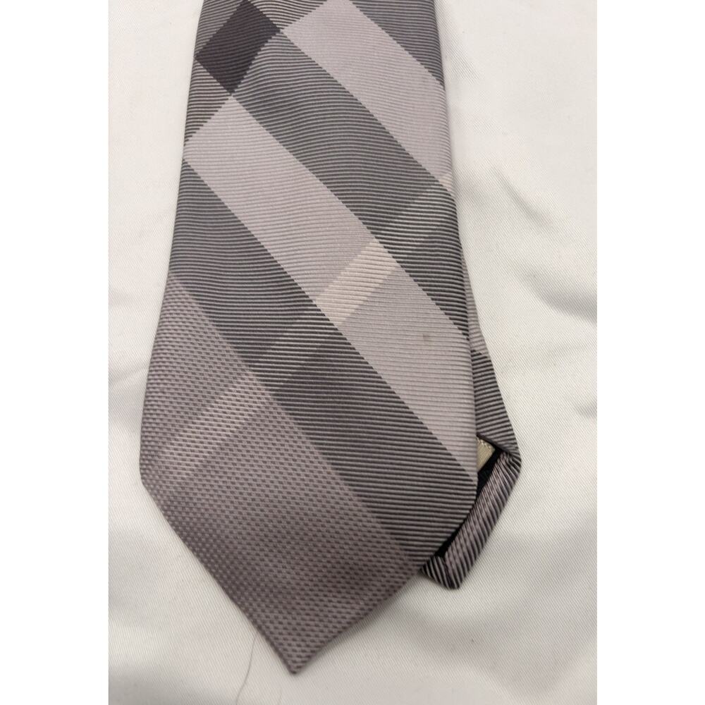 Burberry London Mens 100% Silk Tie Purple Gray Made in Italy - Picture 7 of 8